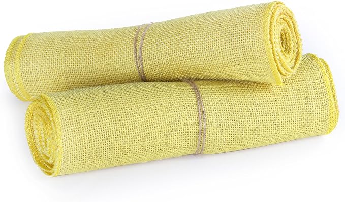 MDS® Pack of 10 Natural Burlap Table Runner, 12 x 108 Inch, Jute Rustic Farmhouse Boho Table Decor for Wedding Reception, Dining Table, Bridal Shower, Baby Shower & Party Decorations - Yellow - Image 5
