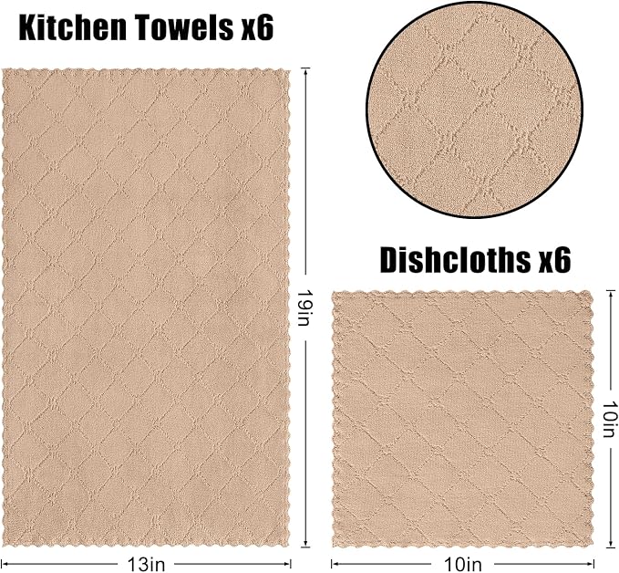 Homaxy Super Soft 12 Pack Kitchen Towels and Dishcloths Set, Tan - Image 6