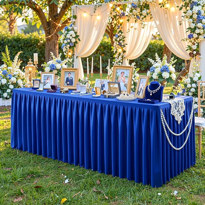 Royal Blue Polyester Table Cloths for Rectangle 4 Foot Tables, 1 Pack Wrinkle Free Tablecloths Stretchy Banquet Ruffle Fitted Table Cover Desk Skirt for Parties Wedding Birthday Baby Shower - Image 2