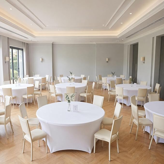 Fitted Round Table Covers 5ft-Spandex Elastic Stretch White Table Cloths - Image 7