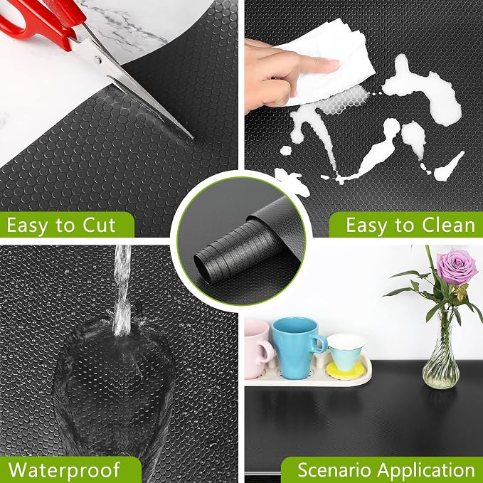 Shelf Liner Kitchen Cabinet Drawer Mat, 23.6"W x 78.7"L Non Adhesive Black - Image 3