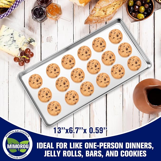 Mimorou 12 Pcs Baking Sheet Stainless Steel Cookie Small Metal Sheet Pans Professional Rectangle Oven Trays Kitchen Baking Cooking Oven and Toaster, Dishwasher Safe - Image 5
