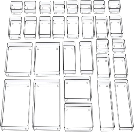 SMARTAKE 30-Piece Drawer Organizer with Non-Slip Silicone Pads, 7-Size | Desk Drawer Organizer Trays Storage Tray for Makeup, Jewelries, Utensils in Bedroom Dresser, Office and Kitchen (Clear) by SMARTAKE