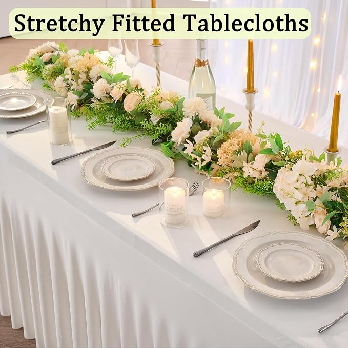 6pk Ivory Spandex Tablecloths for 6 Foot Rectangle Tables, Stretch Table Cloths 6 ft Fitted Tablecover Desk Skirt for Parties Weddings Birthday Banquet Baby Shower - Image 2
