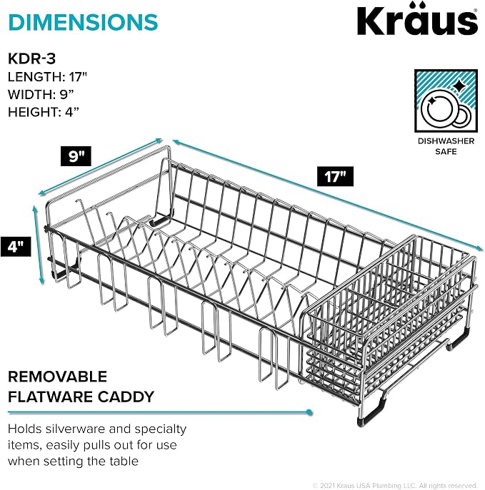Kraus Workstation Kitchen Sink Dish Drying Rack Drainer and Utensil Holder, 17" L x 9" W, Stainless Steel, KDR-3 - Image 3