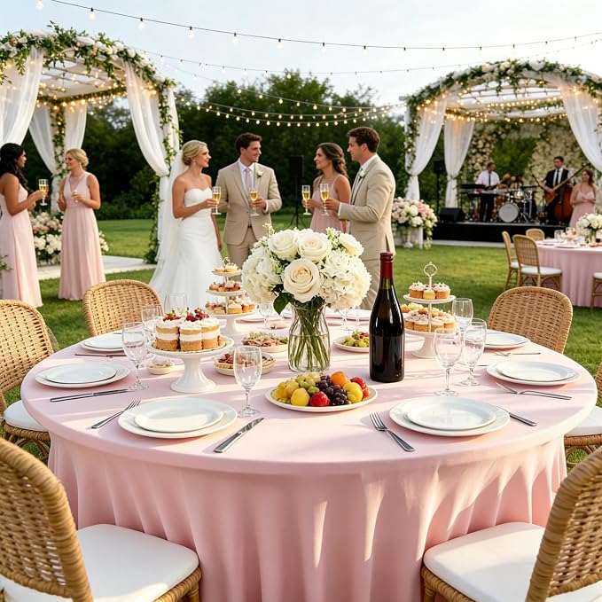 10 Pack Pink Spandex Round Tablecloths for 60inch Tables, 120 Inch Stretchy 5ft Round Fitted Tablecloth Wrinkle Free Washable Table Cloths Table Covers with Skirt for Wedding Party Birthday Banquet - Image 2