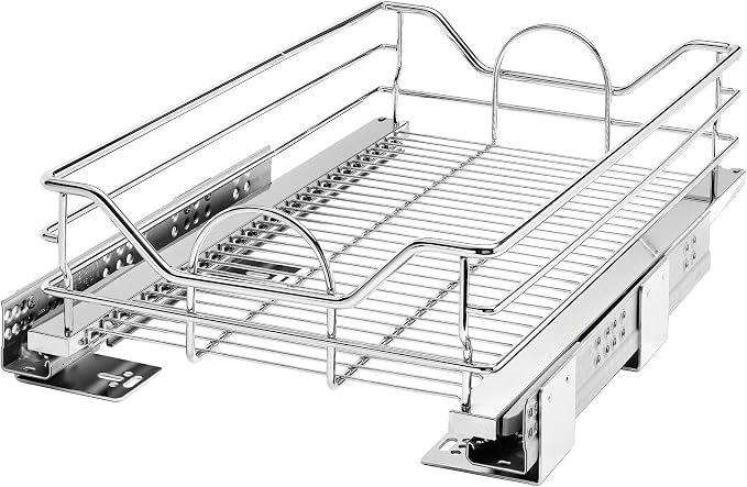 Rev-A-Shelf Single Steel Pullout Organizer for Base Kitchen/Bathroom Cabinets, Wire Storage Basket w/Soft-Close, Chrome, 14.5 x 21.74 In, 5730-15CR by Rev-A-Shelf