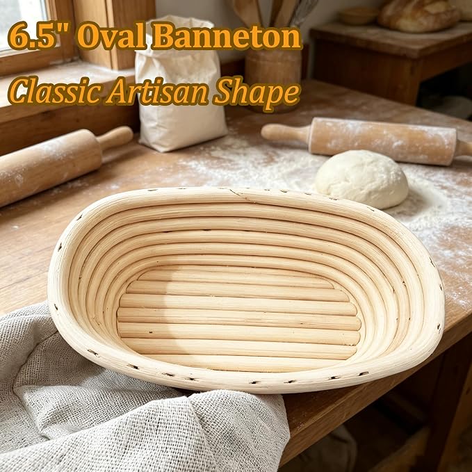 6 Pack 6.5 Inch Oval Bread Proofing Basket,Banneton Basket Bread Baking Bowl with Linen Liner Cloth, for Professional & Home Bakers Baking - Image 5