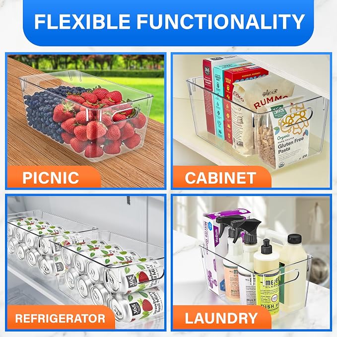 Lifemaster Multi-purpose Refrigerator Bins - 10 pieces Large Capacity Stackable Fridge Bin Organizer with Easy Grip Handles - Clear - Image 4