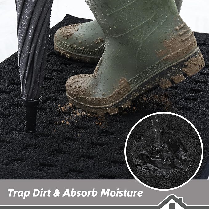 BEQHAUSE Dirt Trapper Door Mats 20"x32", Non Slip Washable, Black - Image 3