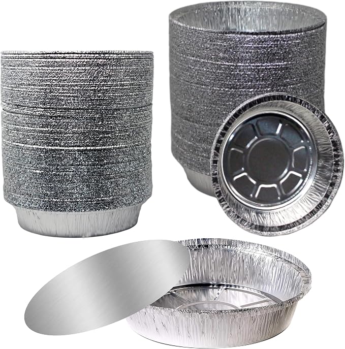 EcoQuality 8" Round Aluminum Foil Pans with Board Lids - Disposable Containers with Foldable Walls for Pie Baking, Cooking, Serving, Reheating, and Storing - Freezer and Oven Safe Tart Pan 300 Pack by EcoQuality