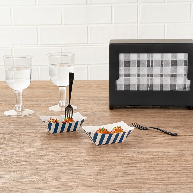 Restaurantware-Bio Tek 2 Ounce Food Trays, 400 Disposable Paper Food Trays - Greaseproof, Stripe Design, Blue And White Paper Food Boats, For Snacks, Appetizers, Or Treats, Use At Party Or Carnival - Image 7
