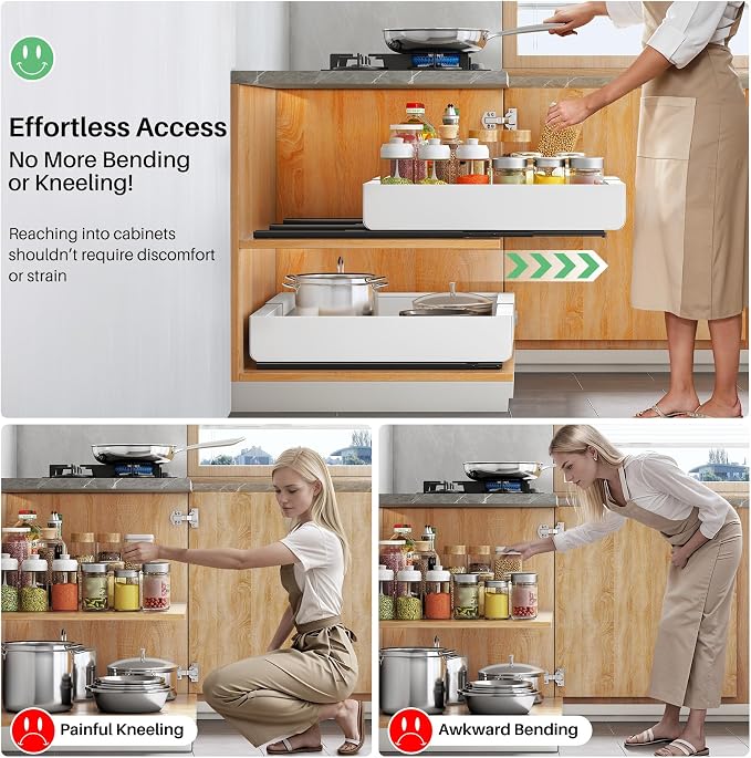 Pull out Cabinet Organizer, Wider Expandable(14"-24") Heavy Duty Slide out Drawers Fixed with Adhesive Nano Film for Pots, Roll out Shelf Storage for Kitchen Cabinet Organization(White-1pc)(3 Rails) - Image 8