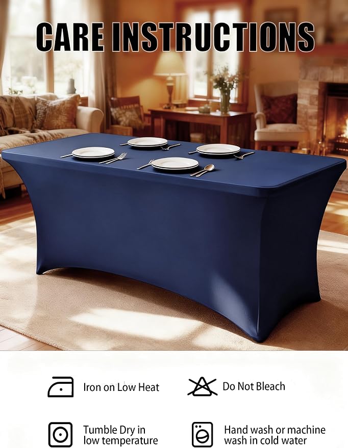 6FT Navy Blue Table Cloth - 2 Pack Fitted Stretch Rectangle Spandex Tablecloth, Washable Table Cover for Party, Picnic, Wedding, Banquet, Birthday and Festival(30" x 72") - Image 6