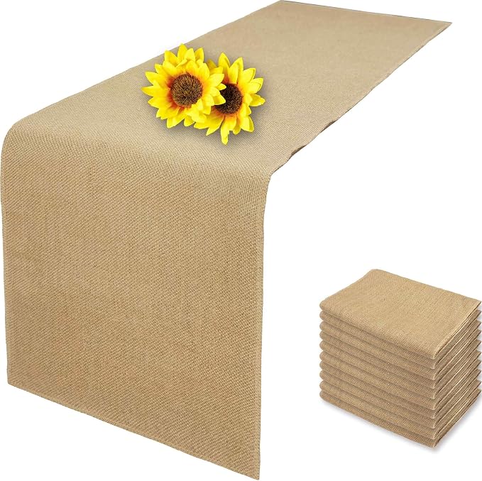 10 Pack 12 x 36 Inch Natural Burlap Table Runners,Rustic Jute Table Runner and Placemats Bulk for Western Wedding Table Decorations,Farmhouse Style Party,Holiday,Kitchen Table Decor by Wlirantim