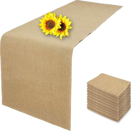 10 Pack 12 x 36 Inch Natural Burlap Table Runners,Rustic Jute Table Runner and Placemats Bulk for Western Wedding Table Decorations,Farmhouse Style Party,Holiday,Kitchen Table Decor by Wlirantim