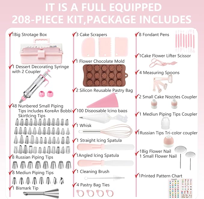 208 PCS Cake Decorating Kit,Baking supplies-Frosting Piping Kit - Image 2
