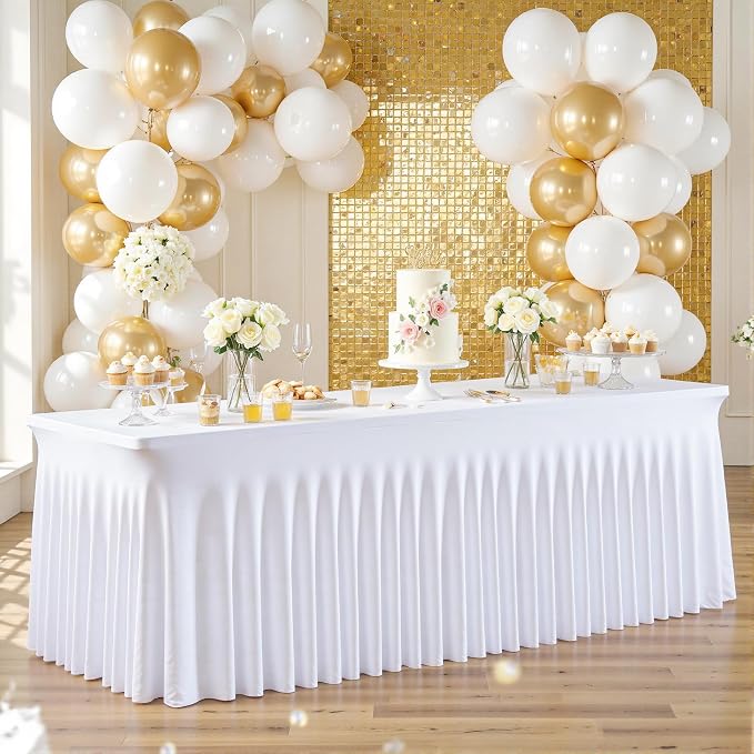 8 Pack White Table Cloth for 6 Foot Rectangle Tables Spandex Fitted Tablecloth 6ft Stretch Table Covers Skirt White Banquet Tablecloths Wrinkle Free Tablecloth for Party Wedding Birthday Event - Image 3