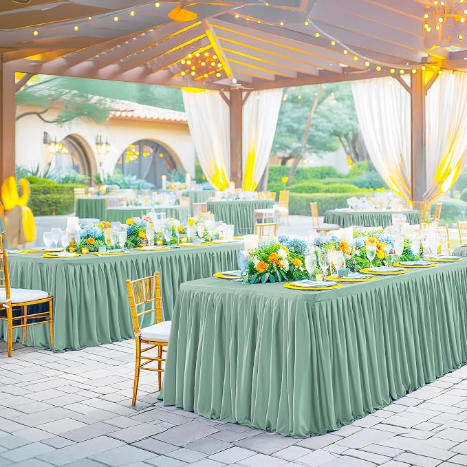 Sage Green Polyester Table Cloths for Rectangle 8 Foot Tables, 1 Pack Wrinkle Free Tablecloths Stretchy Banquet Ruffle Fitted Table Cover Desk Skirt for Parties Wedding Birthday Baby Shower - Image 3