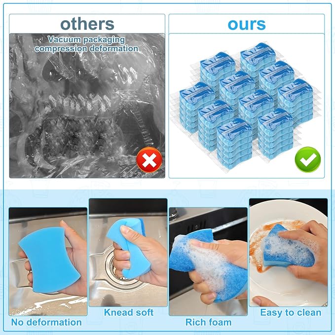 50 Pcs Individually Wrapped Sponges Uncompressed Blue - Image 3