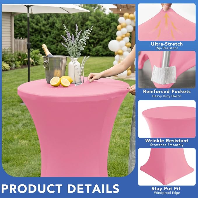 Cocktail Table Covers-Spandex Round High Top Table Cloths Party Pink - Image 2