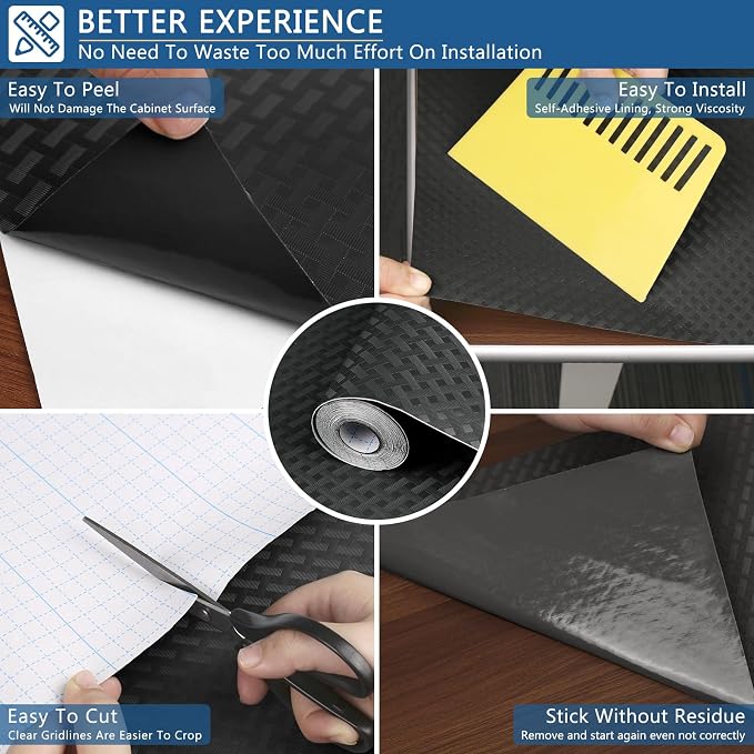 Self Adhesive Shelf Liner, 11.8"W x 157.5"L Contact Paper for Cabinet Black - Image 3