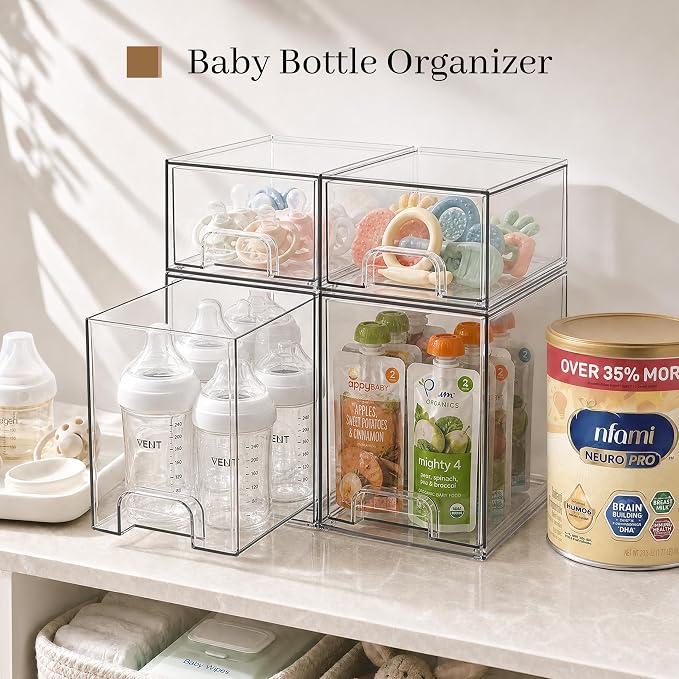 TIPGO Clear Stackable Storage Drawers, Baby Bottle Organizer, Easily-Access Makeup Organizer, Durable Containers for Bathroom Countertop, Pantry and Medicine Cabinet Organizer - Image 4