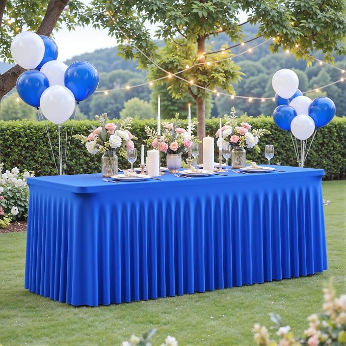 2 Pack Royal Blue Table Cloth for 6 Foot Rectangle Tables Spandex Fitted Tablecloth 6ft Stretch Table Covers Skirt Blue Banquet Tablecloths Wrinkle Free Tablecloth for Party Wedding Birthday Event - Image 4