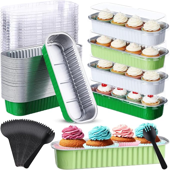 Blushtier 540 Pcs Sage Green Mini Loaf Pans with Lids and Spoons 6.8 oz Rectangular Aluminum Foil Baking Pans Mini Cake Tins for Wedding Birthday Party by Blushtier