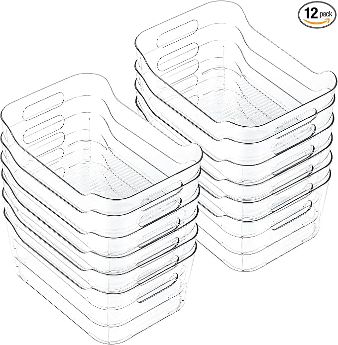 CiWiVOKi 12 Pack Clear Plastic Storage Bins, Acrylic Organizer and Containers with Handle for Pantry, Cabinet, Closet, Refrigerator, Freezer, Bathroom, Kitchen Under Sink Storage by CiWiVOKi