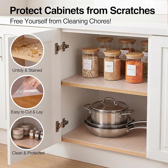 FLPMIX Clear Shelf Liners for Kitchen cabinets: 12 Inch Width Easy to Cut Non-Adhesive Drawer Liner - Waterproof Pantry Liner for Refrigerator, 12 × 396 Inch - Image 2