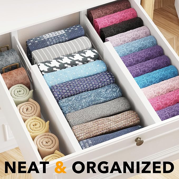 SpaceAid Bamboo 4 Pack Dresser Drawer Dividers, 4.65“ High Adjustable 12.5“-17” Drawer Organizers, Expandable Organization for Clothing, Clothes, Dressers, White - Image 2