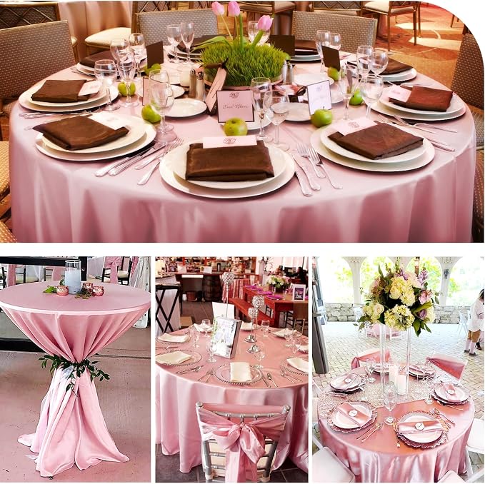 12 Pack 90 Inch Round Satin Tablecloth, Rose Gold - Image 6