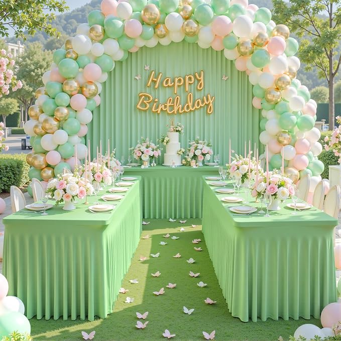 Besutolife 6 Pack Sage Green Spandex Tablecloth for 8ft Rectangle Tables Fitted Table Cloth Stretch Table Covers Skirt 8ft Rectangular Tablecloths for Banquet Parties Wedding Decorations - Image 3