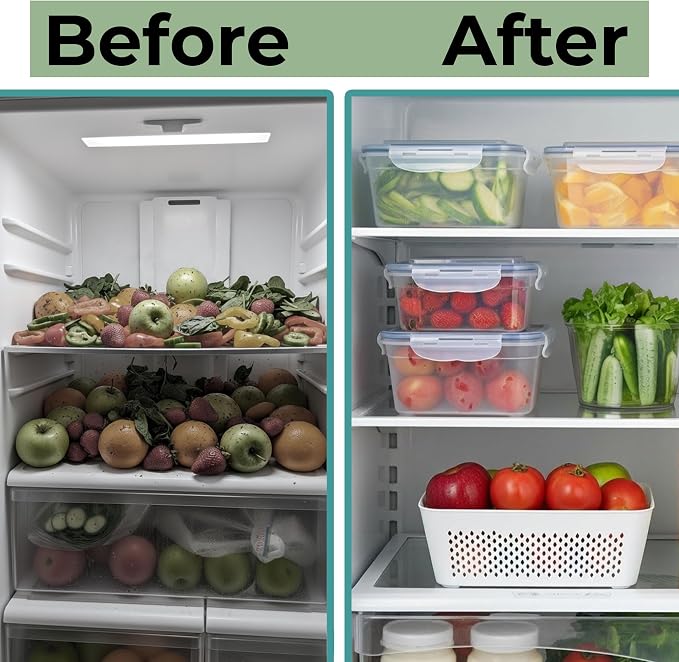 5 Pack Large Fruit Storage Containers for Fridge with Removable Colander | Plastic Food Storage Containers with Lids Airtight-Leak Proof Refrigerator Organizers and Storage of Vegetable - Image 6
