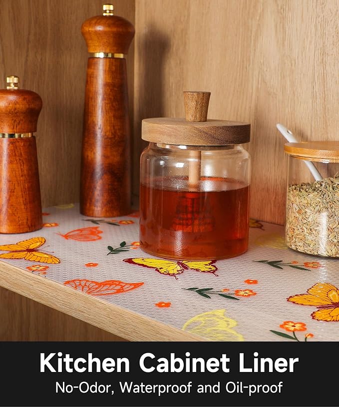 Shelf Liner for Kitchen Cabinets - Non-Adhesive Waterproof and Oil-Proof Drawer Liner, Reusable Protector for Dresser, Wire Shelf, Cupboards(Colorful Butterfly, 17.5" W x 360" L) - Image 8