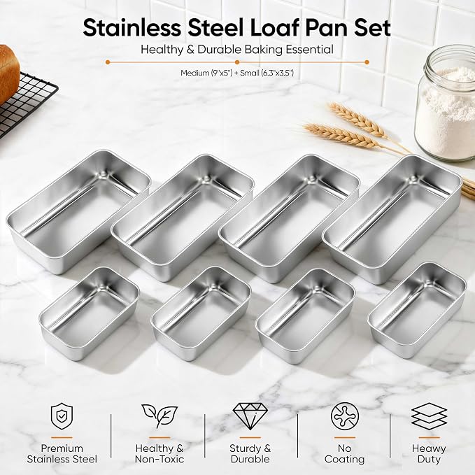 LIANYU Loaf Pan Set, 9x5Inch Bread Pans & 6.3x3.5Inch Mini Bread Baking Pan | 20 Pack Stainless Steel Bread Loaf Pans for Meatloaf Cake, Healthy & Non Toxic, Dishwasher Safe, 10 Medium Pan + 10 Small Pan - Image 7