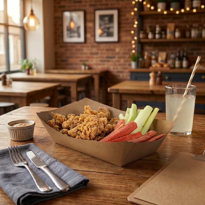 Restaurantware-Bio Tek 2 Pound Food Trays, 200 Disposable Paper Food Trays - Heavy-Duty, Greaseproof, Kraft Paper Boats, For Snacks, Appetizers, Or Treats, Use At Parties Or Carnivals - Image 3