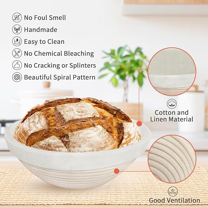 PeacePeo Sourdough Starter Kit for Beginners 40 Pcs Complete Banneton Set | Breathable Rattan 10" Round and Oval Proofing Baskets, 24 OZ Sourdough Jar, Bread Knife and Board for Homemade Bread Baking - Image 3