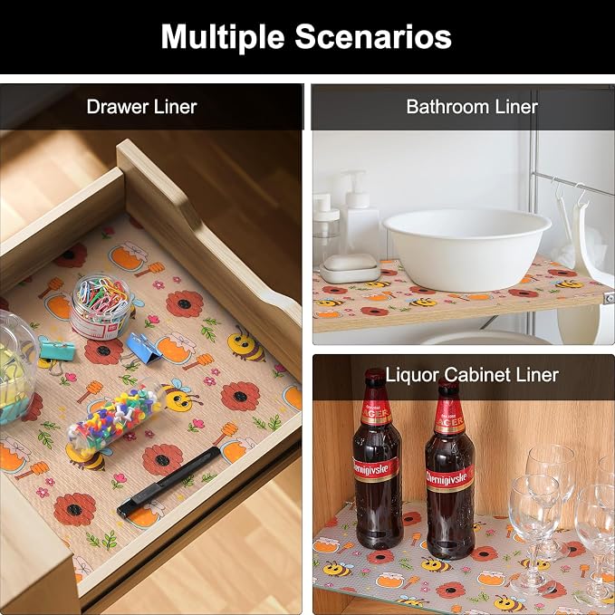 Cooyes Shelf Liner – Non-Slip Cabinet & Drawer Liner for Kitchen – Non-Adhesive Waterproof Shelf Paper with Modern Pattern – Durable EVA Cabinet Mat – Easy to Cut (Buff,23.6" W x 236" L) - Image 7