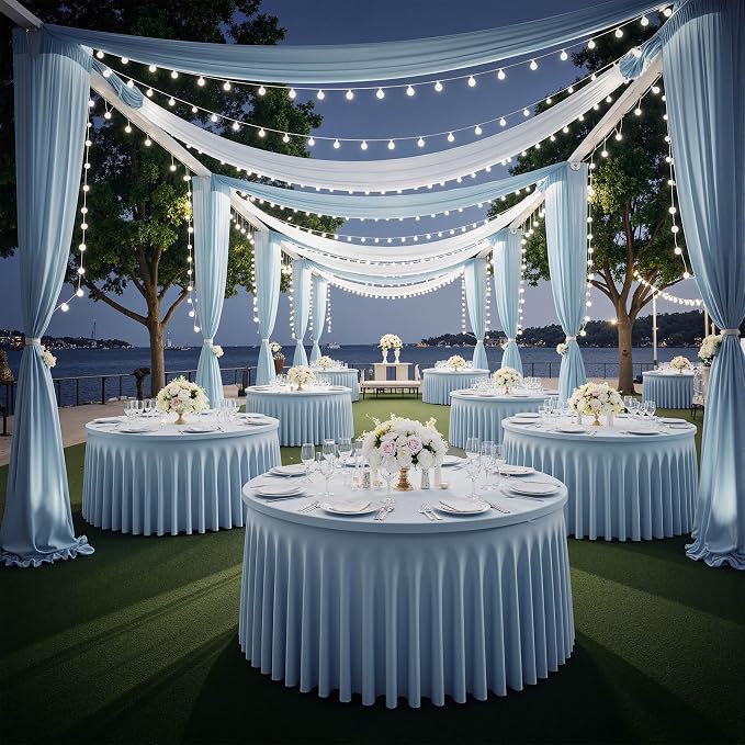 6 Pack Dusty Blue Spandex Round Tablecloths for 60 inch Table, Wrinkle Free Stretchy 120inch Fitted 5FT Round Table Cover Cloths with Skirt for Wedding Party Dining Banquet - Image 8