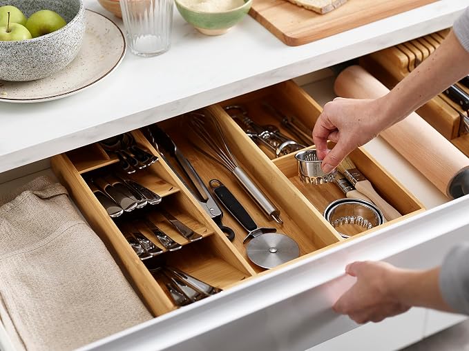 Joseph Joseph DrawerStore Compact Utensil Organizer For Kitchen Drawer Silverware, Flatware Tray, Large, Bamboo - Image 5