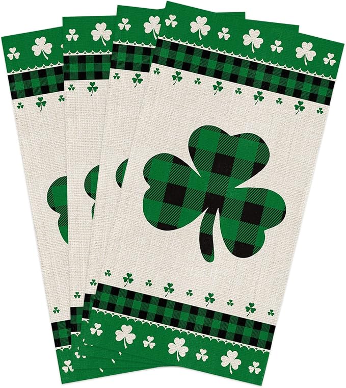 Kitchen Towels,Soft Microfiber Cleaning Cloths, St. Patrick's Day Green Black Buffalo Plaid Lucky Shamrock Dish Towels for Kitchen, Pack of 4 Absorbent Dish Towels,Tea Towels,Bar Towels,18x28 Inch by Smile+Sunflower