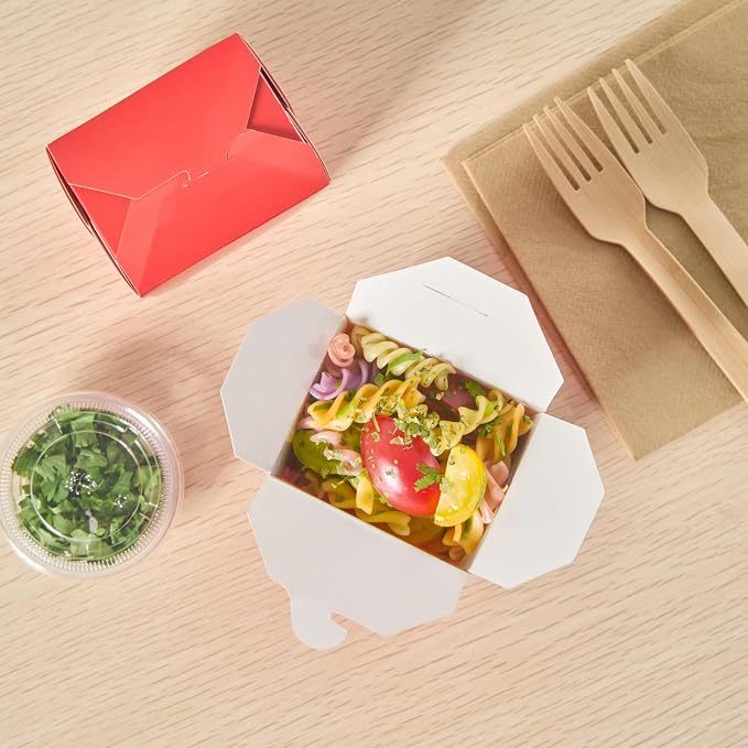 Restaurantware Chinese Take Out Boxes 200 Pack of 8 oz Grease-resistant Party Take Out Food Containers Disposable Stackable Asian Square Red Paper To Go Boxes For Restaurants - Image 10