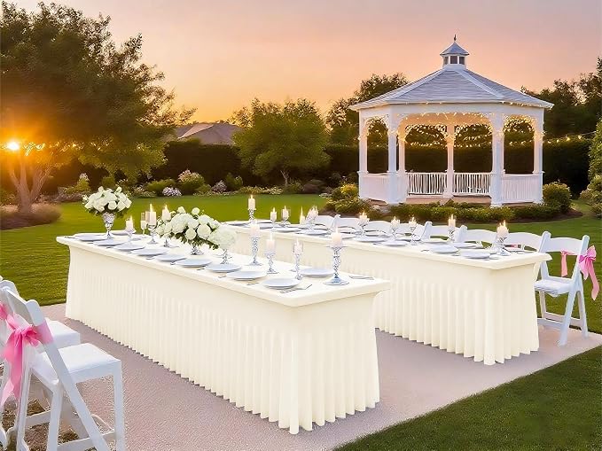 2 Packs Ivory Spandex Table Clothes for 8 Ft Tables - Image 5