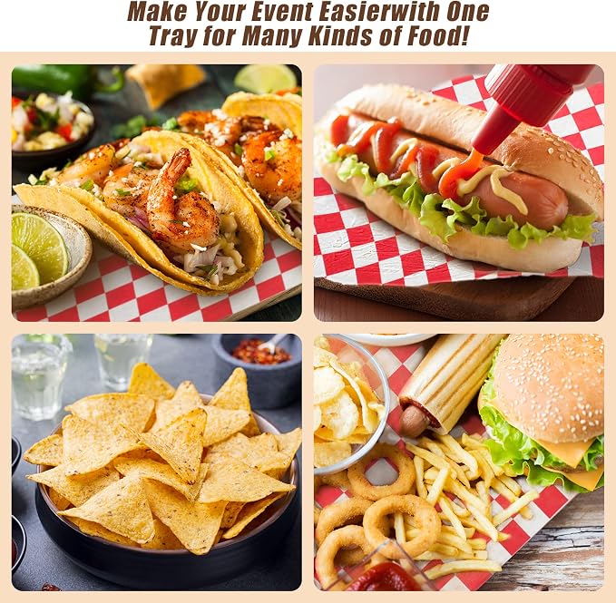 200 Pcs Kraft Paper Food Tray and Checkered Food Wrapping Paper Set 4 Corner Pop up Paperboard Food Box Disposable Foldable Cardboard Trays Brown Greaseproof Food Paper Box for Theater Stadium - Image 6