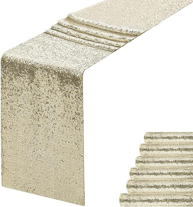 Champagne Sequin Table Runner 6 Pack 12''x108 Glitter Table Runner by WISPET