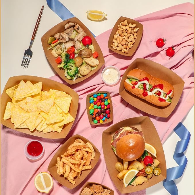 Fit Meal Prep [250 Pack 1 lb Paper Food Boats Heavy Duty Disposable Food Trays, Kraft Brown Nacho Tray for Parties Fairs Picnics Carnivals, Holds Sause Candies Nut Grease Resistant - Image 7