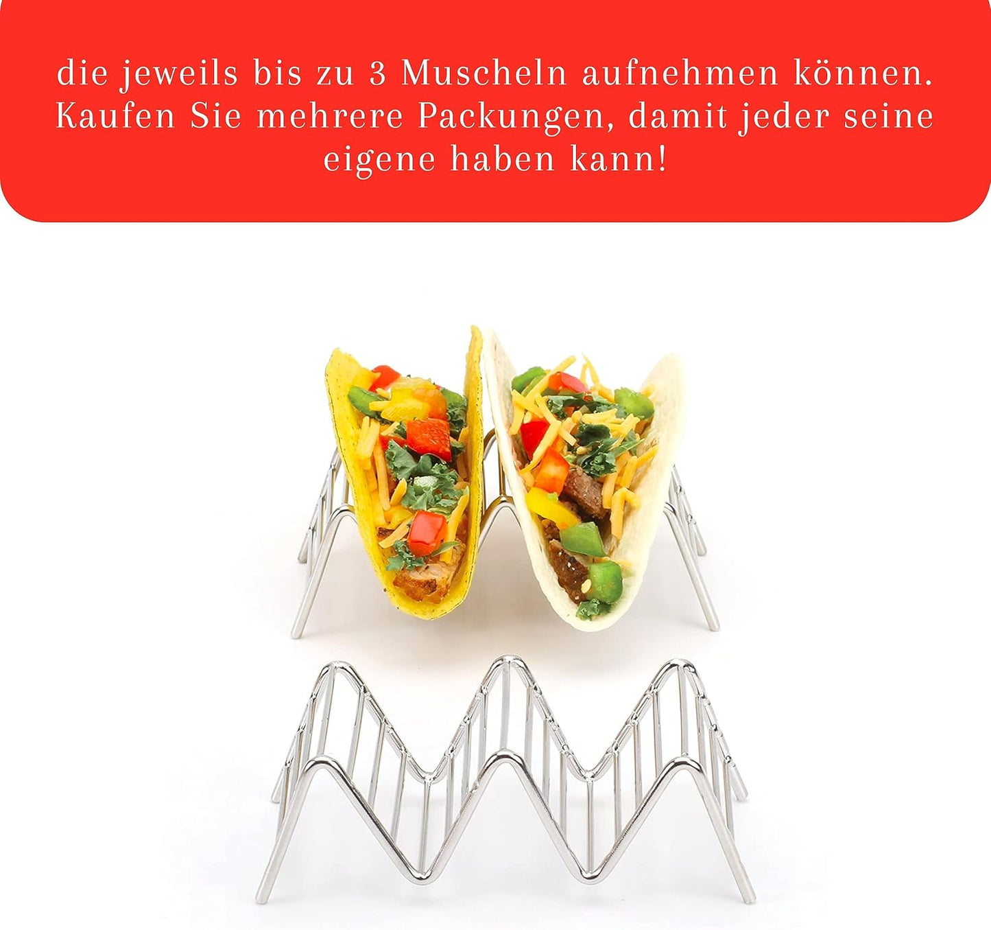 Taco Holders Set of 2 Premium Stainless Steel Stackable Stands, Each Rack Holds 2 or 3 Hard or Soft Tacos, Five Styles Available By 2lbDepot