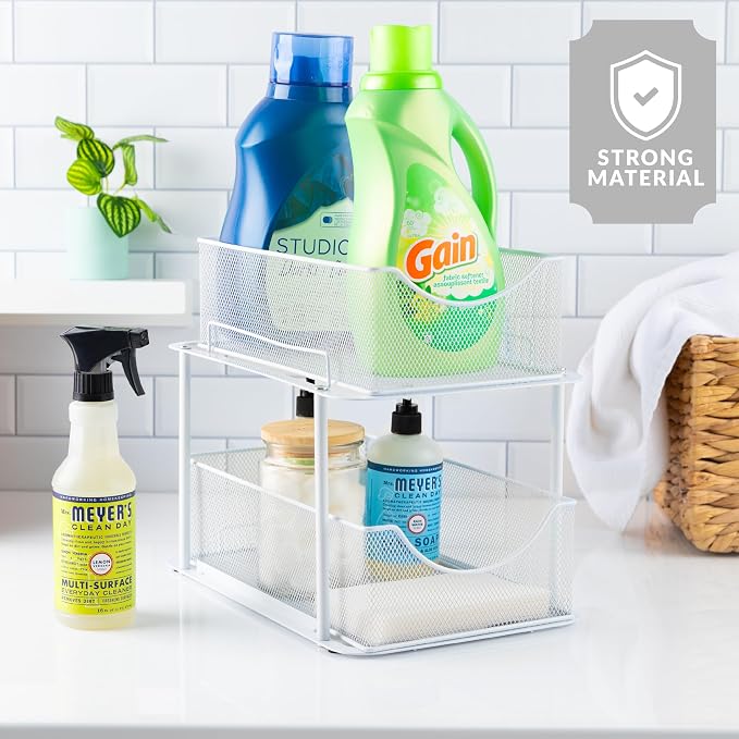 Sorbus Pull-Out Under Sink Organizer, Mesh Construction (White, 2 Pack) - Image 6